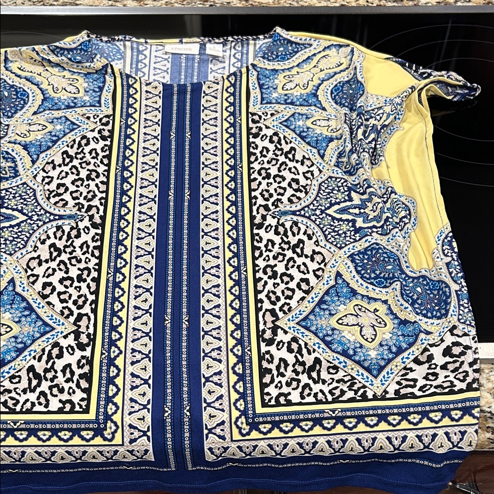 Chico's Blue and Yellow Patterned Tunic